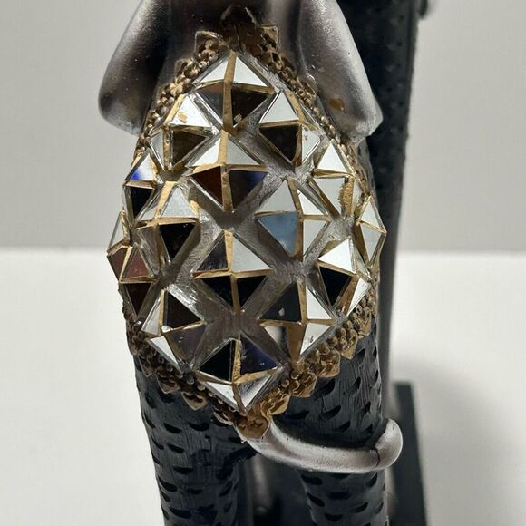 Vintage Mother & Baby Elephant Statue 17"x 7.5" Silver Gold-tone Metal & Wood - Picture 9 of 13